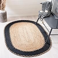 SAFAVIEH Natural Fiber Collection Area Rug - 3' x 5' Oval, Natural & Black, Handmade Jute, Ideal for High Traffic Areas in Living Room, Bedroom (NFB261Z)