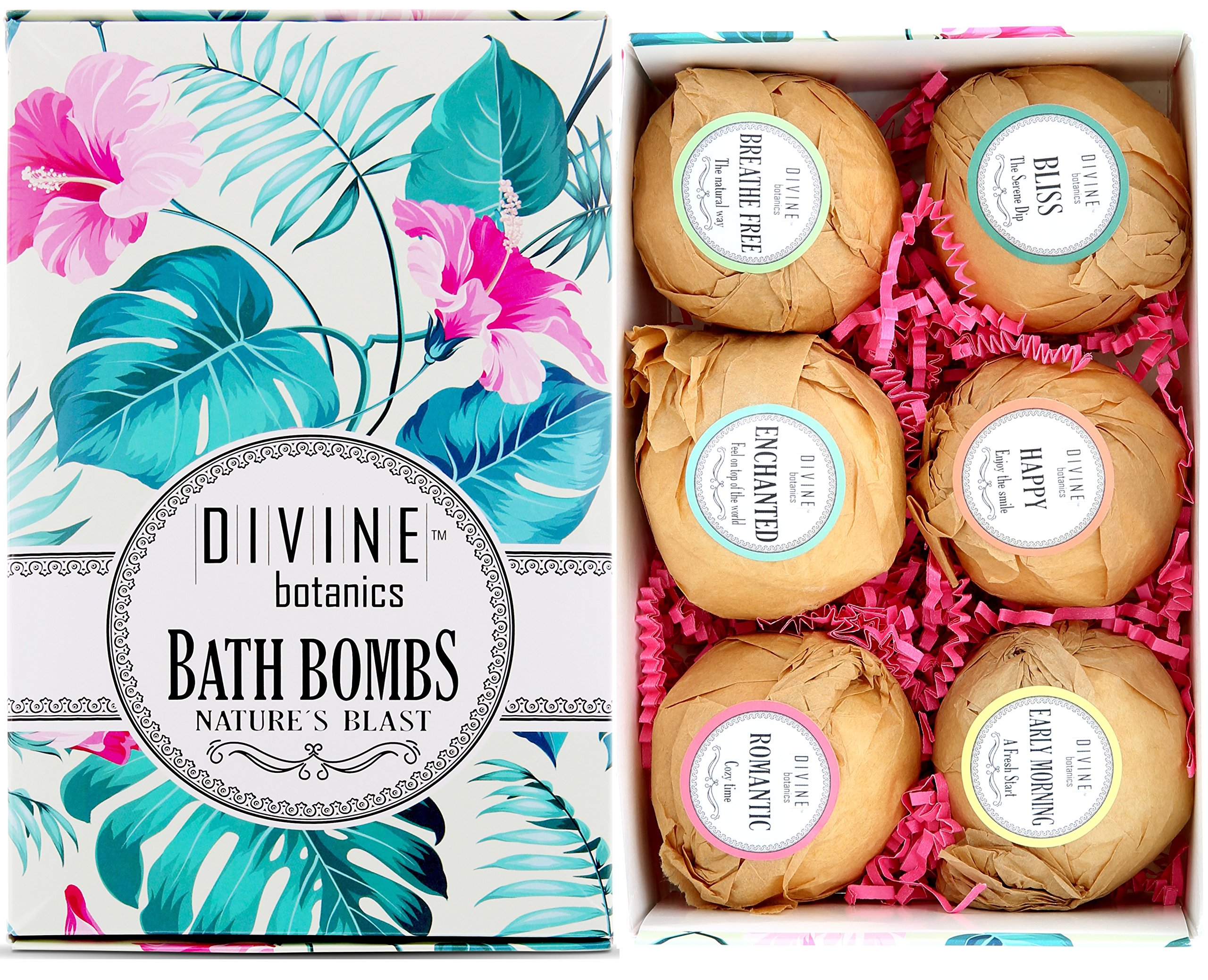 6 XL USA Made Essential Oils Lush Bath Bombs Gift Set - Organic Coconut Oil and Shea Butter - Bath Bombs for Women - Perfect for Bubble & Spa Bath - Christmas Gifts for Women
