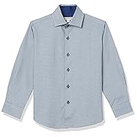Isaac Mizrahi Boy's Long Sleeve Houndstooth Button Down Shirt, Blue, 6