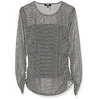 DKNY Women's Figure-Flattering Rib Cuff Sheer Sleeve Sportswear Sweater