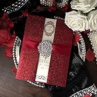 Red Wedding Invitations, Bridal Shower Invitation, Luxury Wedding Invitation with Red Ribbon - Set of 30