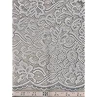 Elaine Silver Grey Floral Scalloped Nylon Spandex Stretch Lace Light Weight Fabric for Clothes, Lingerie, Costumes, Decorations, Crafts