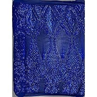Francesca Royal Blue Vines and Diamonds Pattern Sequins on Mesh Lace Fabric by The Yard - 10130