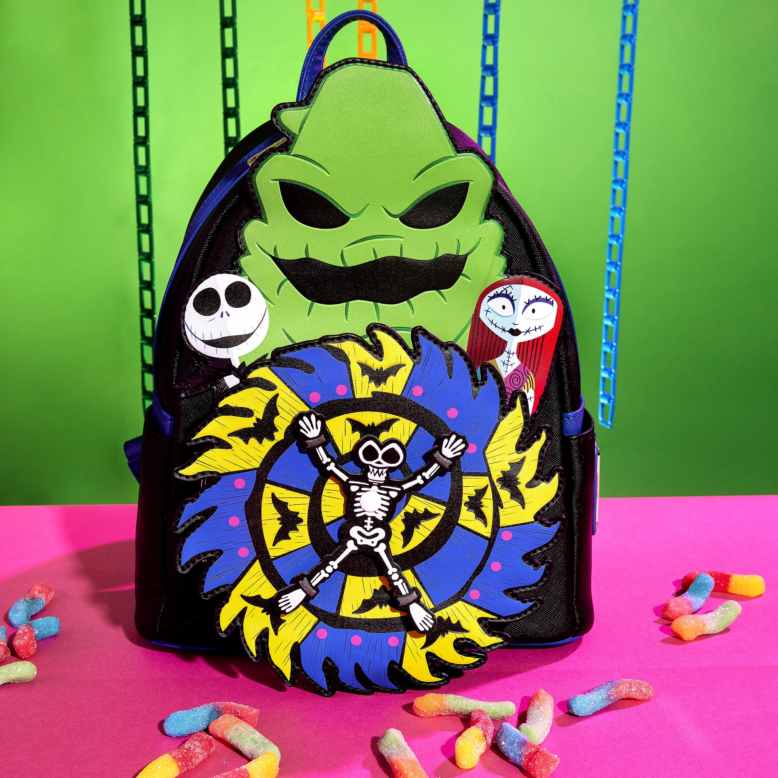 Loungefly Disney The Nightmare Before Christmas 30th Anniversary - Oogie Boogie Glow in The Dark Mini-Backpack, Amazon Exclusive