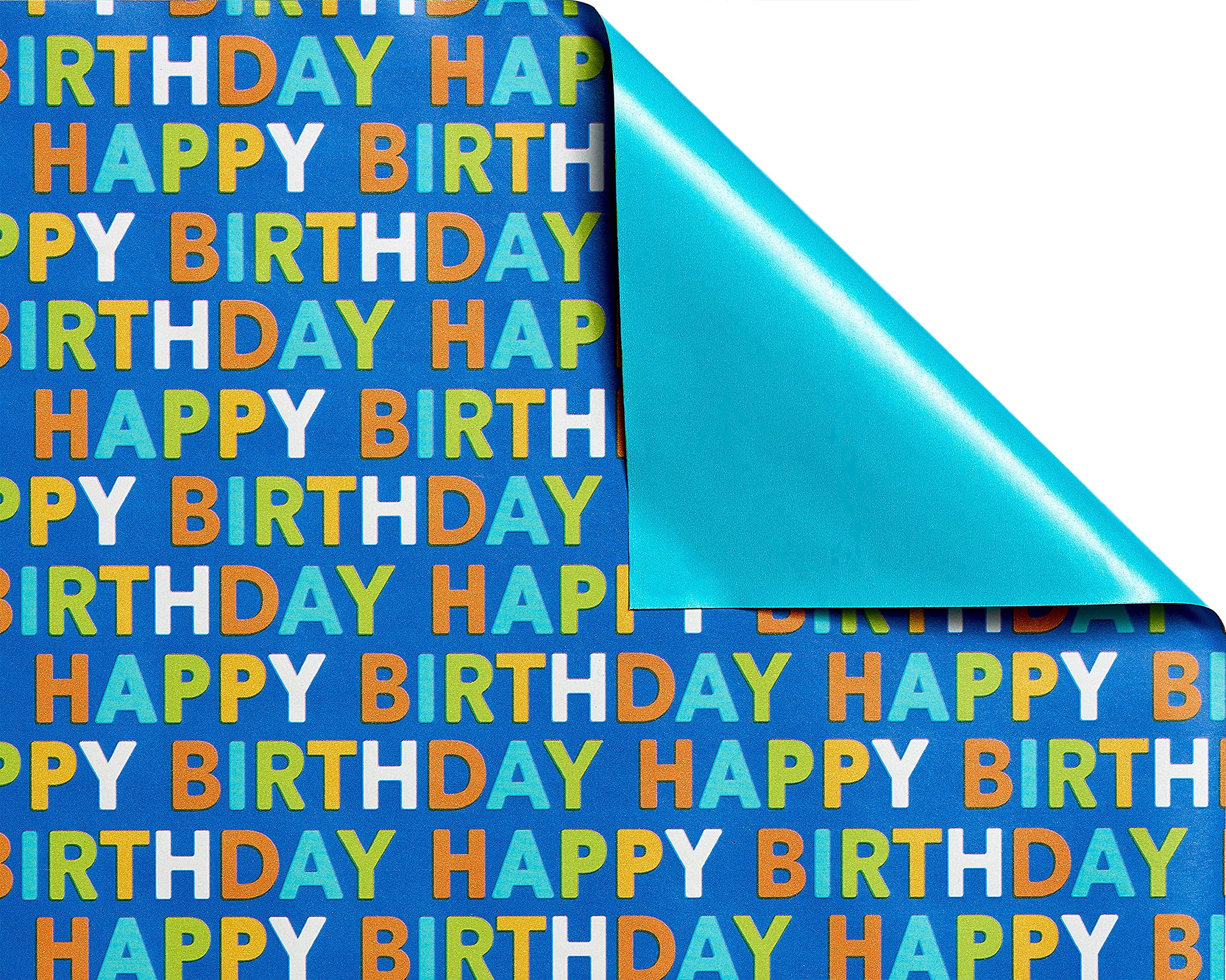 American Greetings Reversible Happy Birthday and All-Occasion Wrapping Paper, Bright Colors (4 Rolls, 160 sq. ft.)