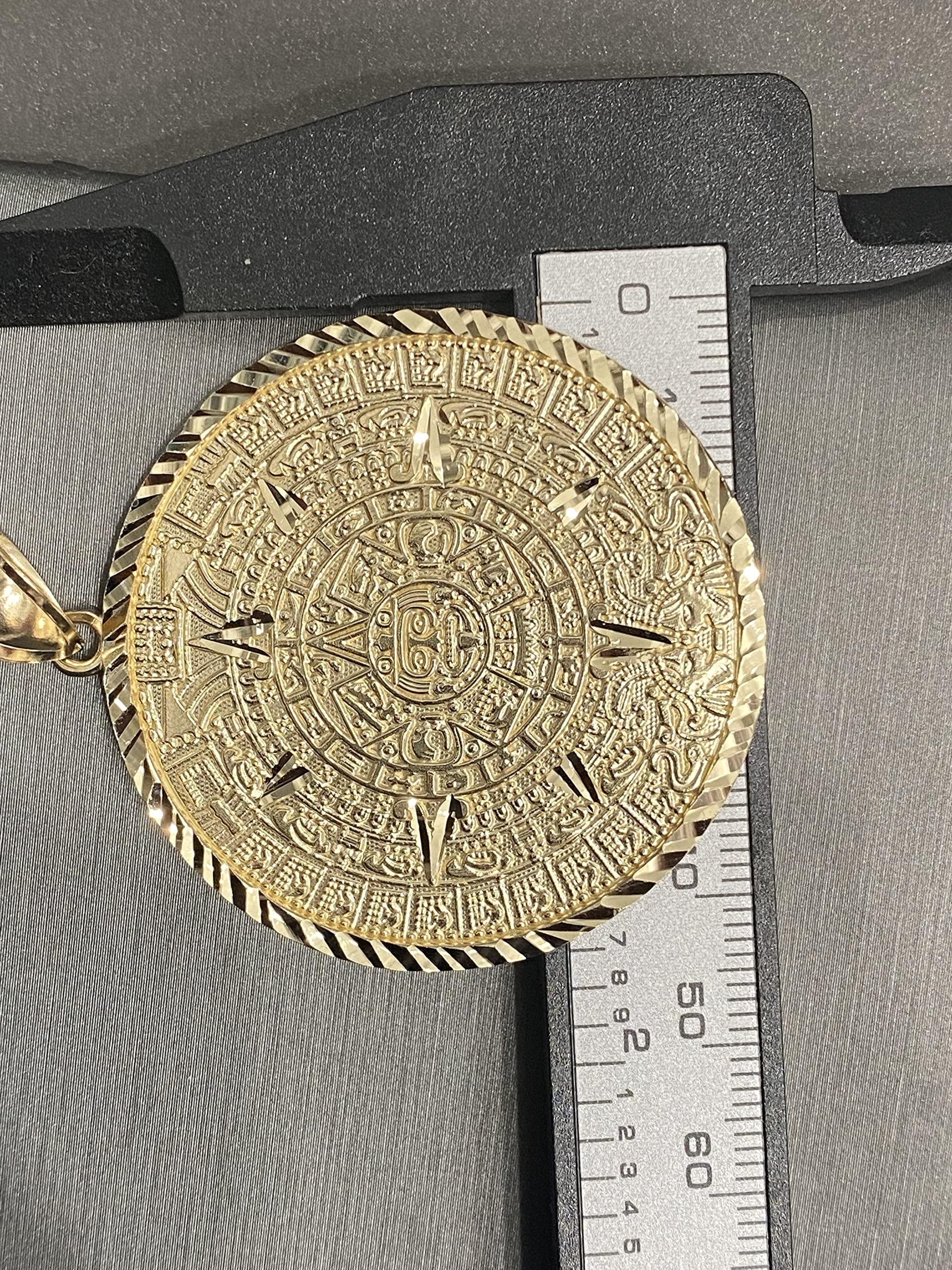 TGDJ 14K Yellow Gold Aztec Mayan Calendar Charm Pendant, 45x45 mm Diamond-Cut Ornate, Handmade Spiritual Symbol, Gold Stamped Fine Jewelry, Great Gift for Men & Women (45mm)