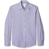 Amazon Essentials Men's Slim-Fit Long-Sleeve Poplin Shirt, Blue Purple Gingham, Medium