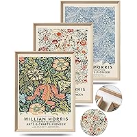Framed Wall Art, William Morris Wood Canvas Wall Art,16x12in Cotton Pattern Vintage Poster Wall Decor Aesthetic for Living Room Bedroom, Morris Art-framed-41, 16x12in
