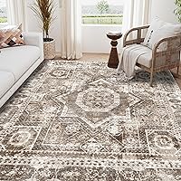 Machine Washable Rug 4' x 6' Vintage Design Area Rugs with Non Slip Rugs for Living Room Bedroom Carpet Stain Resistant, Home Decor Office Boho Rug, Ivory