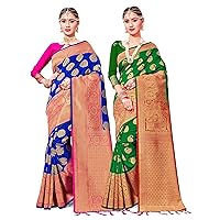 Elina fashion Pack of Two Sarees for Women Banarasi Art Silk Woven Saree || Indian Wedding Diwali Gift Sari Combo
