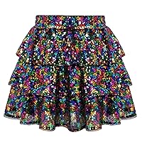 GRACE KARIN Girls Ruffle Skirt Elastic Waist Sequin Skirt for Party