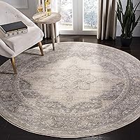 SAFAVIEH Brentwood Collection 3' Round Cream/Grey BNT865B Medallion Distressed Non-Shedding Dining Room Entryway Foyer Living Room Bedroom Area Rug