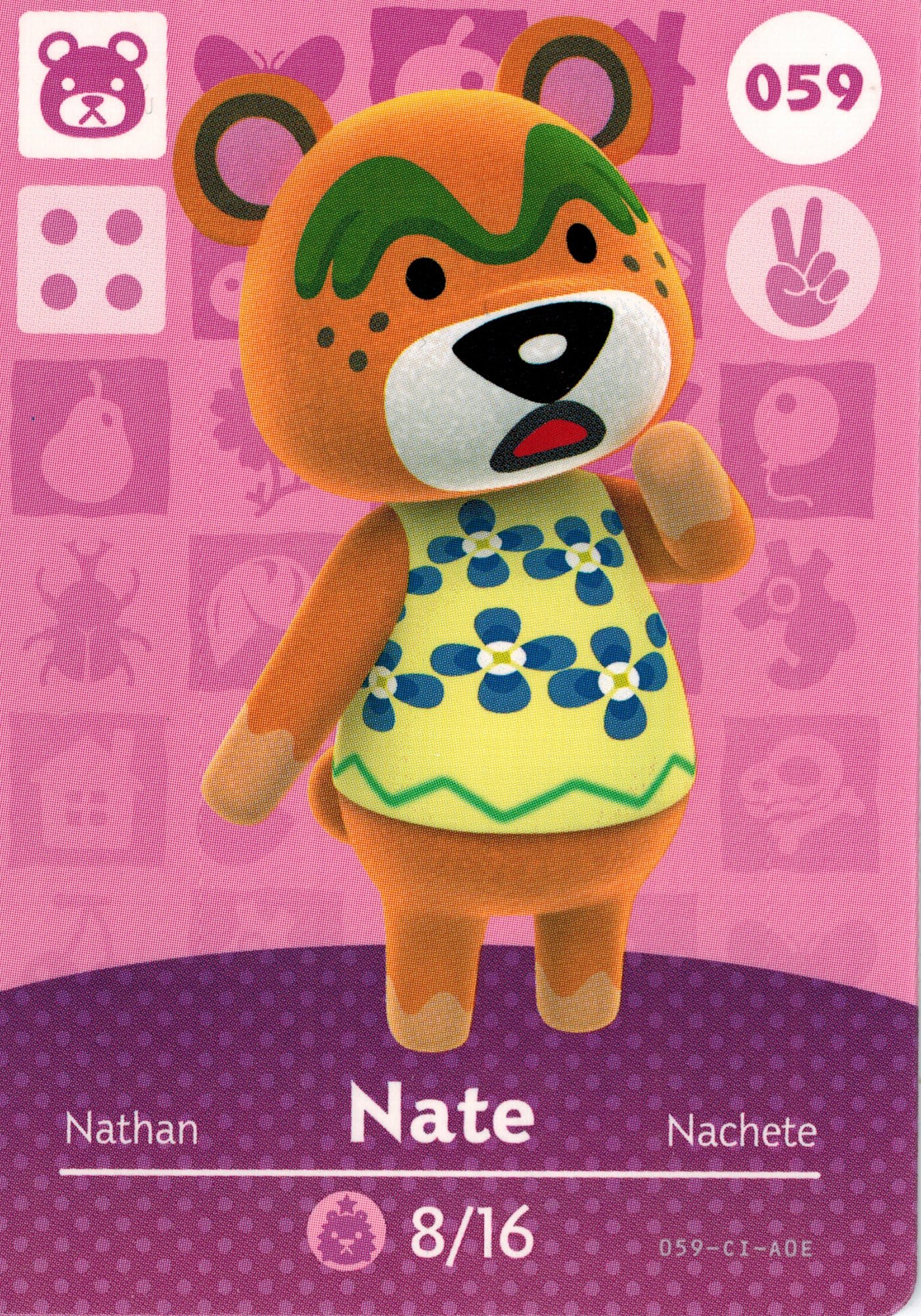 Animal Crossing Happy Home Designer Amiibo Card Nate 059/100