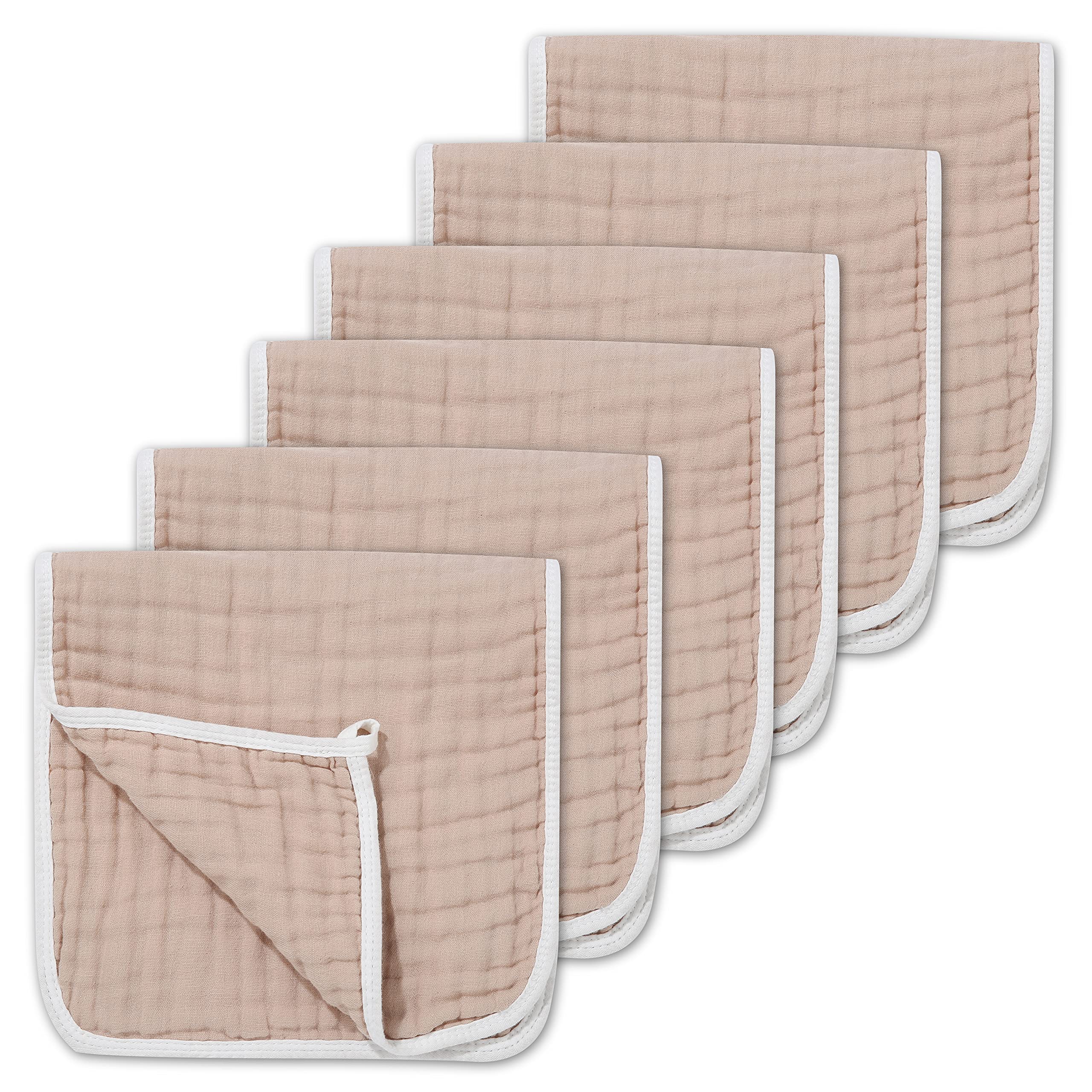 CottCare Muslin Burp Cloths for Baby 100% Cotton Large 20''X10'' 6 Layers Thicken Super Soft and Absorbent (6 Pack,Brown)