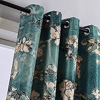Taisier Home Apricot Blossom Curtains Printed,Vintage Green Curtain Drapes for Bedroom/Living Room Elegant Decorative Curtains 2 Panels Set,Ring Top Style Print Drapes,52