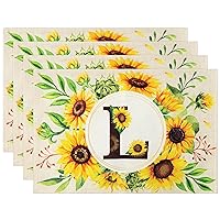 GROBRO7 4Pcs Sunflower Letter L Placemats Summer Floral Dining Table Mat Durable Washable Linen Rustic Vintage Place Mat for Home Dinner Party Gathering Camping Restaurant Table Decor 12 x 18 Inch