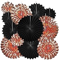 Black Rose Gold Party Hanging Paper Fans - Bachelorette Wedding Anniversary Hen Out Women Birthday Baby Shower Graduation New Year Retirement Party Photo Booth Backdrops Decorations, 12pc