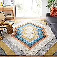 SAFAVIEH Kenya Collection Area Rug - 8' x 10', Black & Ivory, Handmade Southwestern Wool, Ideal for High Traffic Areas in Living Room, Bedroom (KNY276Z)