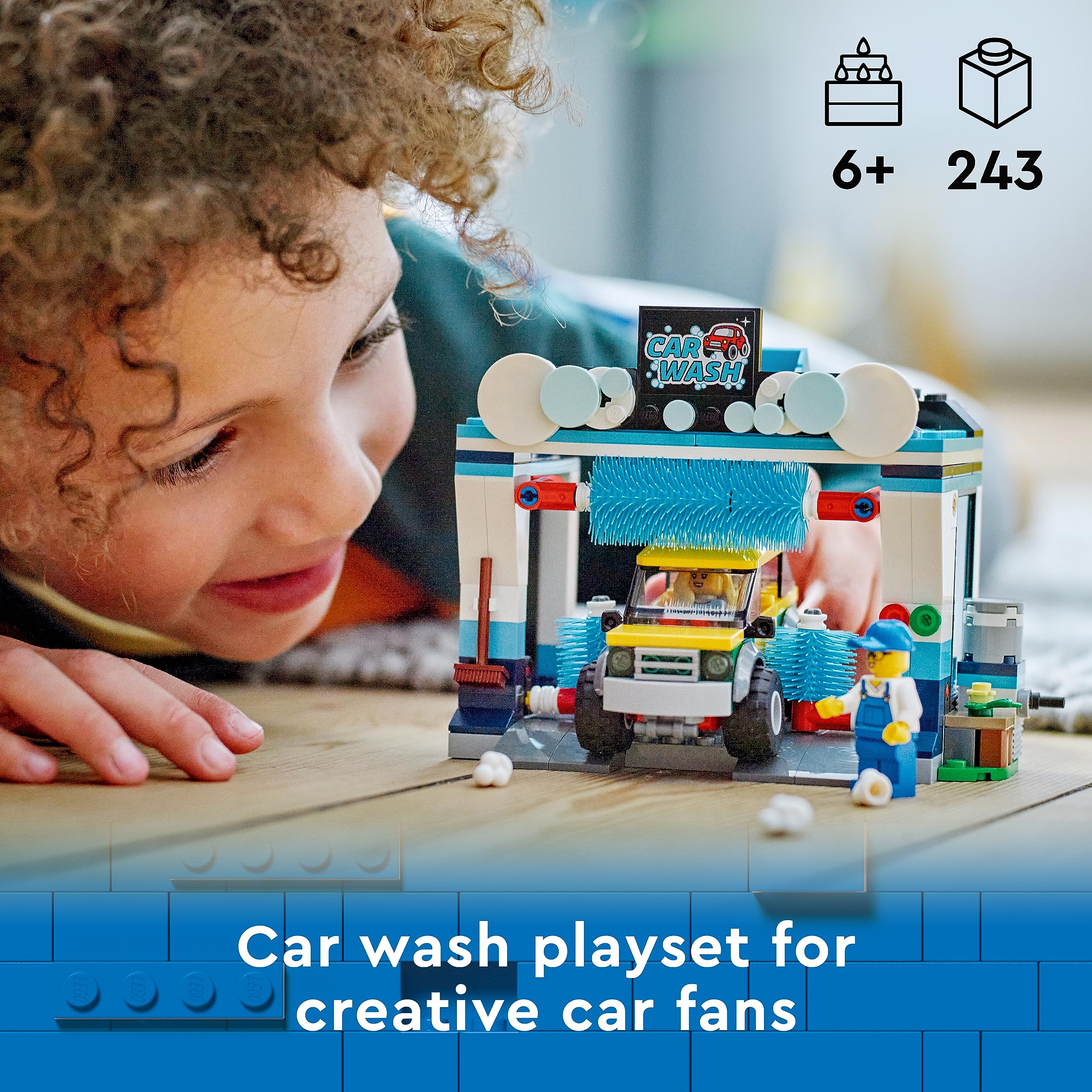LEGO City Car Wash 60362 Building Toy Set, Fun Gift Idea for Kids Ages 6+, Features Spinnable Washer Brushes and Includes an Automobile and 2 Minifigures