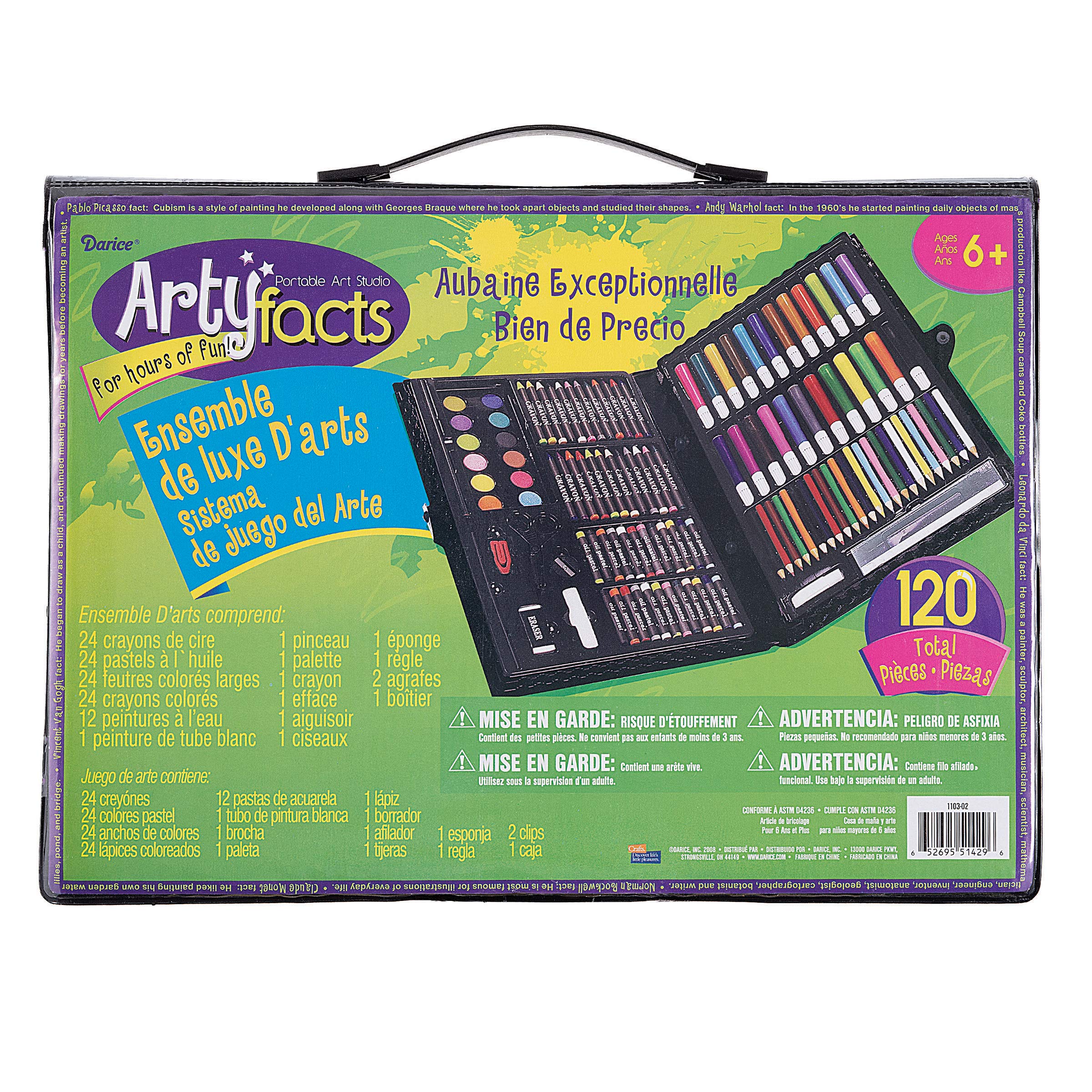 Darice 120-Piece Deluxe Art Set – Art Supplies for Drawing, Painting and More in a Plastic Case - Makes a Great Gift for Children and Adults