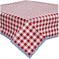 Large Red Gingham Oilcloth Tablecloth with Blue Gingham Trim You Pick The Size!