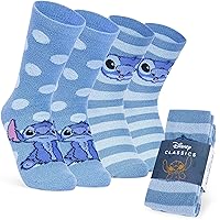 Disney Stitch Slippers Socks Women 2 Pack Fluffy Socks Non Slip Fleece Bed Socks Stitch Minnie Mickey Mouse Baby Yoda