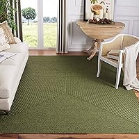 SAFAVIEH Braided Collection 4' Square Green BRD315A Handmade Country Cottage Reversible Area Rug