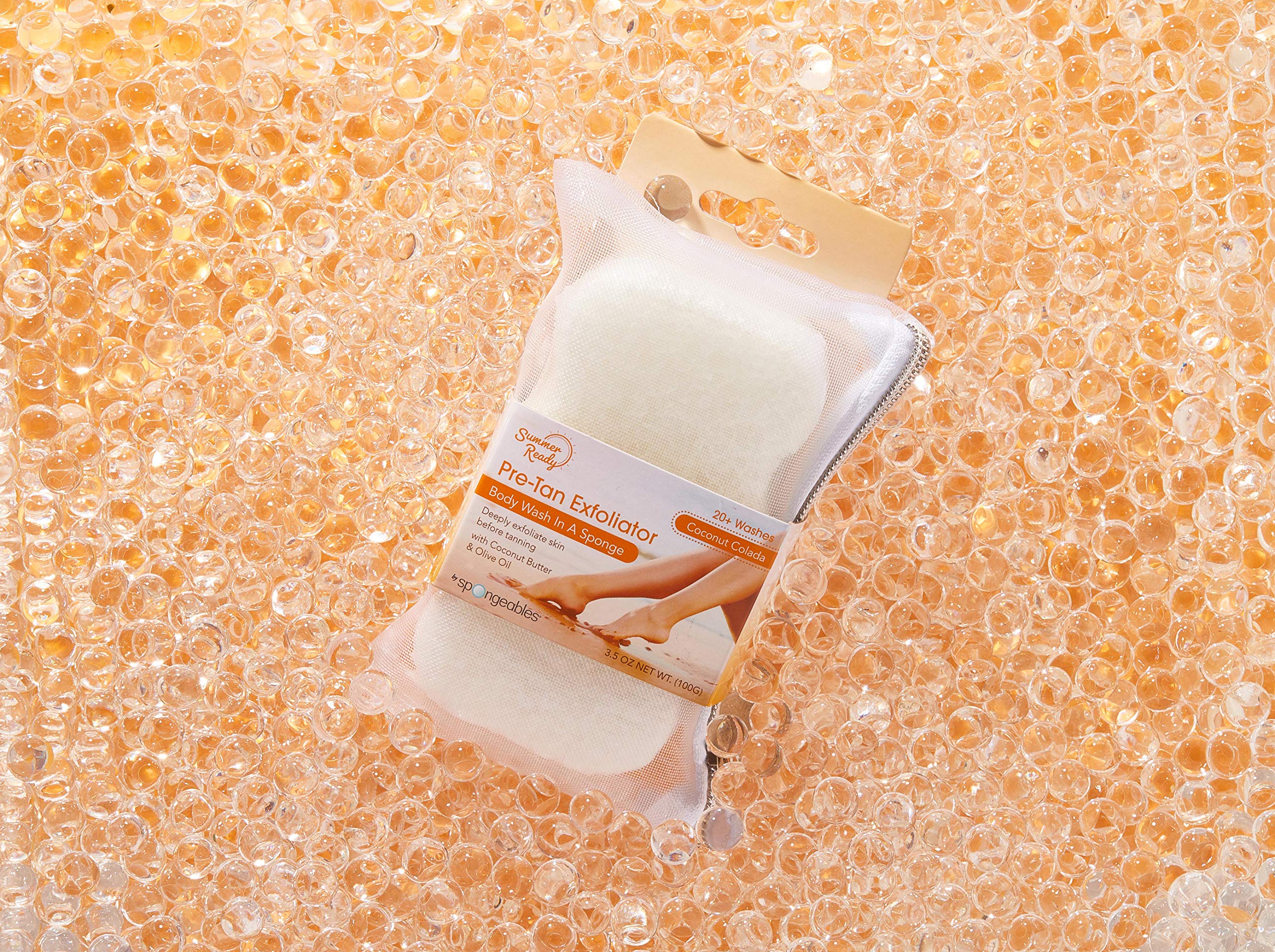 Spongeables Summer Ready Pre-tan Exfoliator, The Soap is in The Sponge, Coconut Colada, 2 Count, White