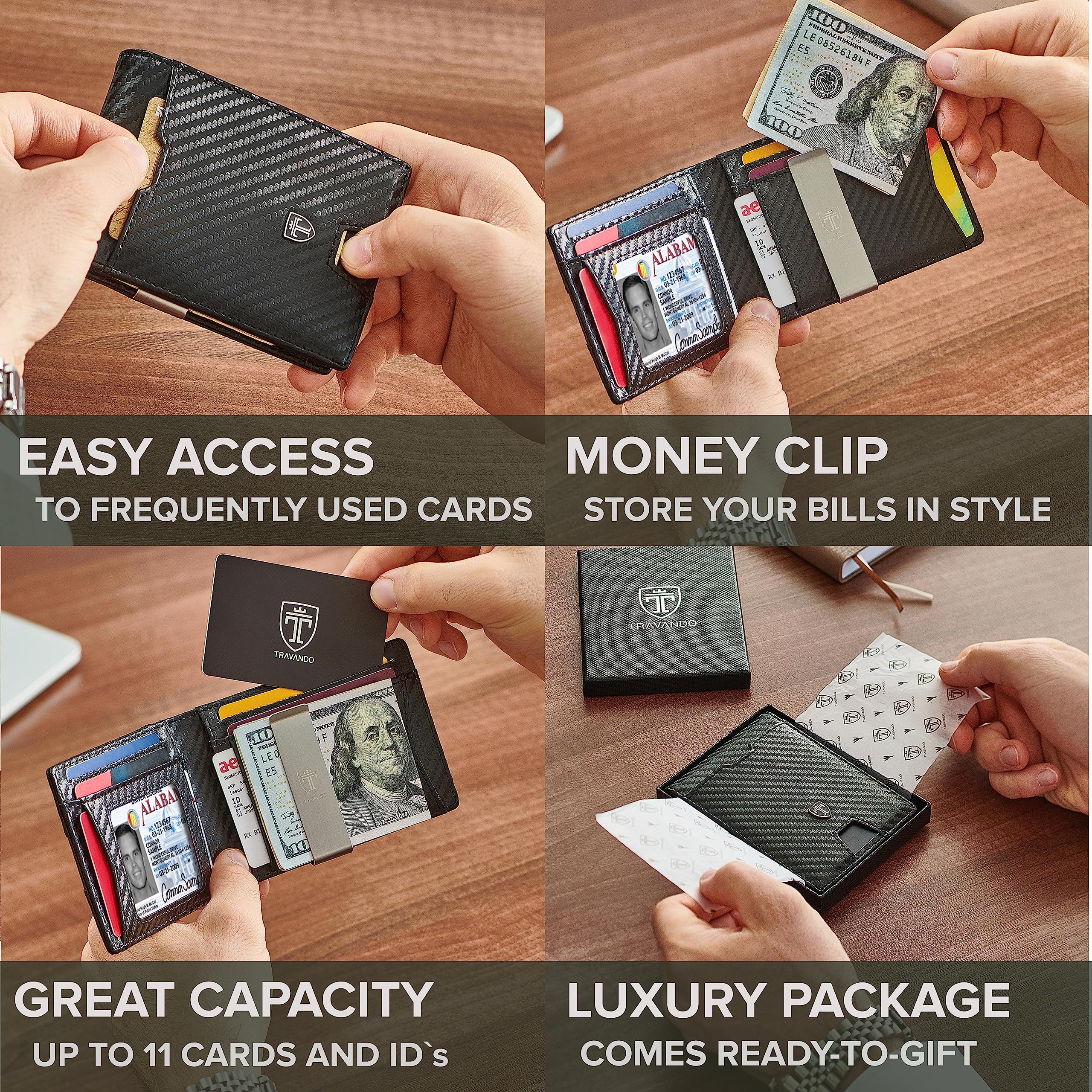 TRAVANDO Mens Slim Wallet with Money Clip AUSTIN RFID Blocking Bifold Credit Card Holder for Men with Gift Box