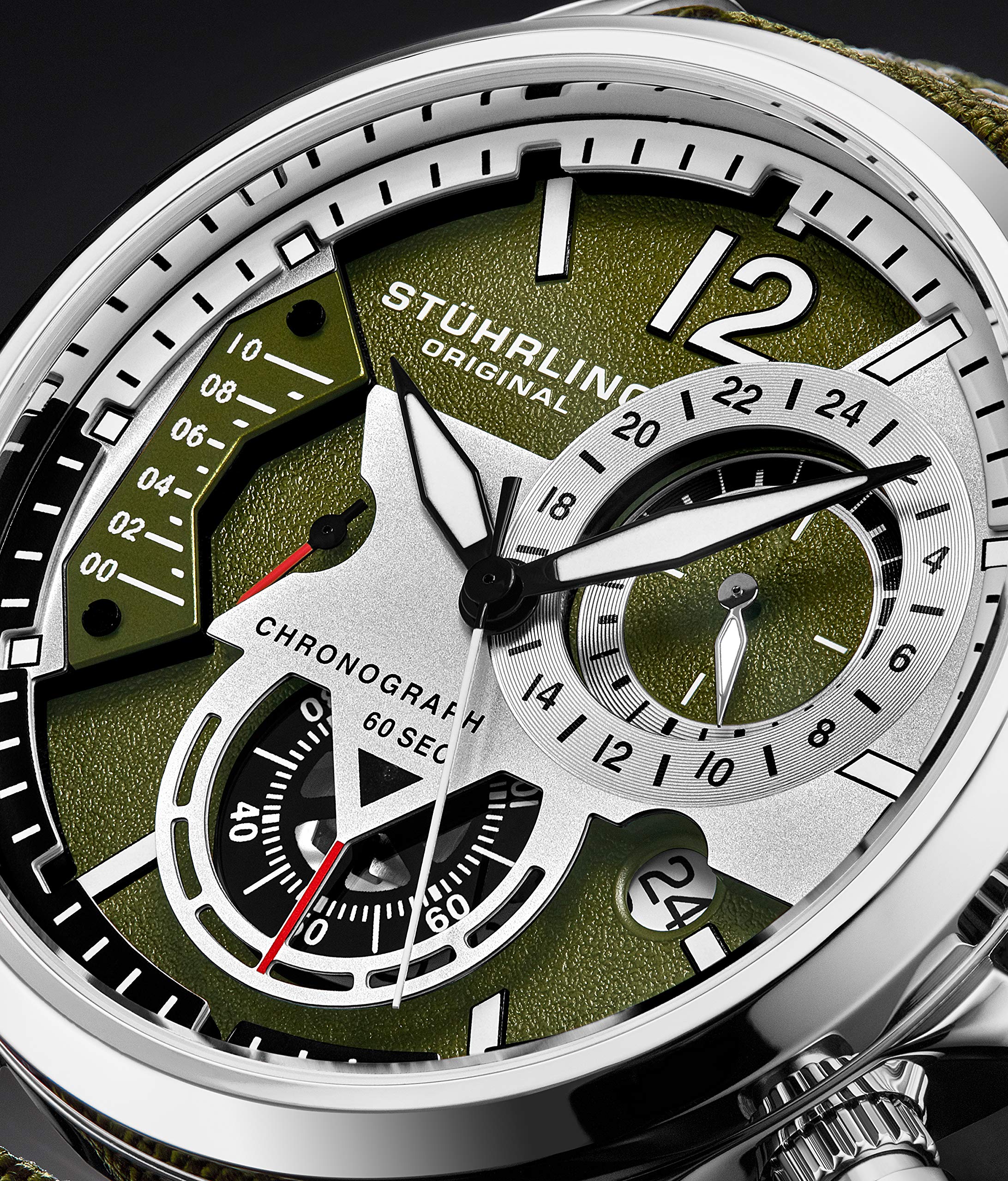Stuhrling Original Mens Dress Watch - Aviator Watch with Leather Band Watches for Men with Date 24 Hour Subdial Chronograph Sports Watch