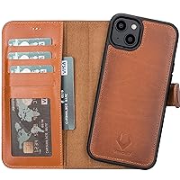 VENOULT Compatible with iPhone 14 Plus Wallet Case for Man or Women, Genuine Leather Magnetic Detachable Luxury Folio Cover, Compatible Wireless Charge, RFID, First Class Handmade Workmanship