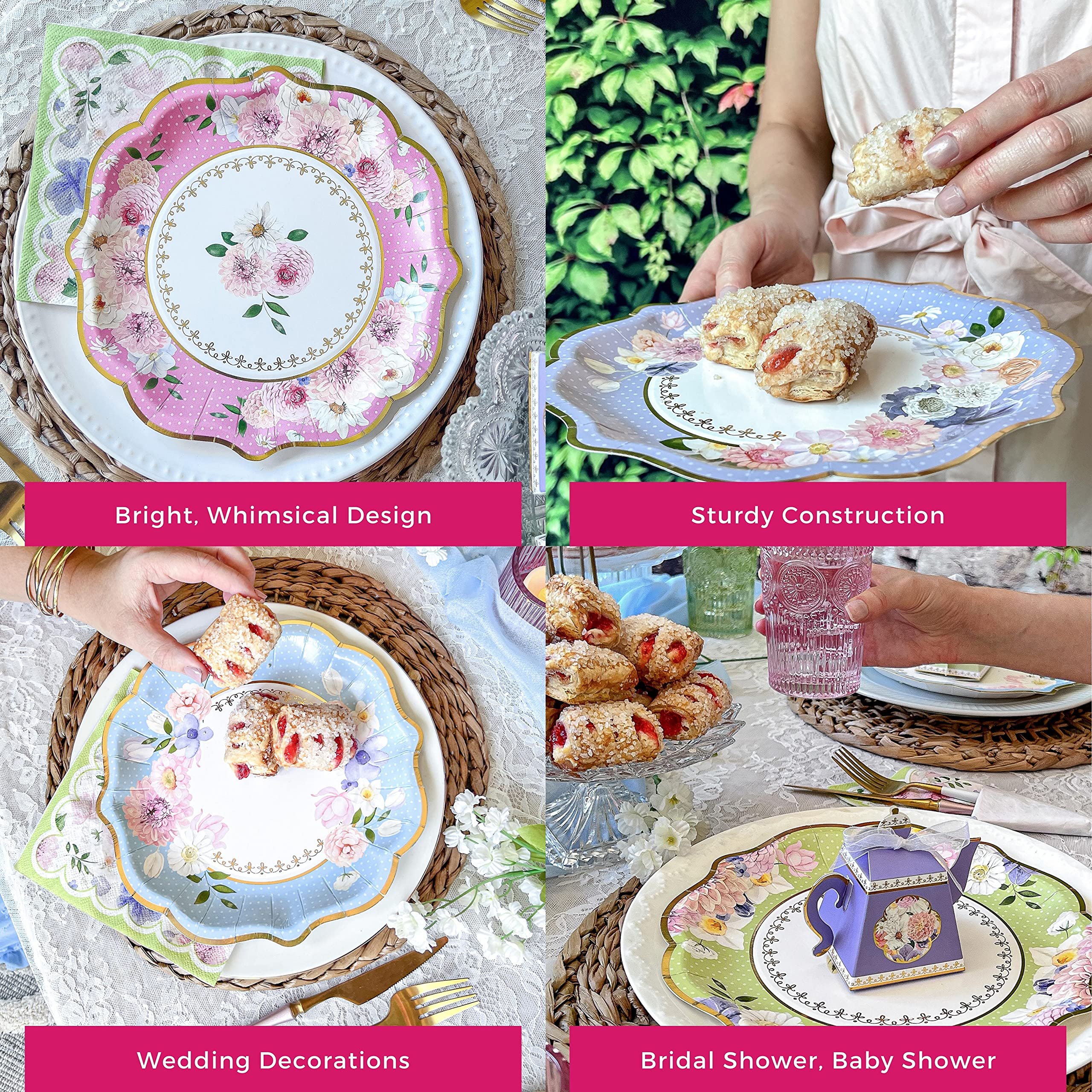 Kate Aspen 9 in. Premium Paper (Assorted Set of 16) Tea Party Decorations, One Size, 9 Inch Plates