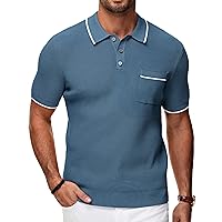 PJ PAUL JONES Men's Hollow Texture Knit Polo Shirts Breathable Contrast Shirt Lightweight Golf Shirts with Pocket