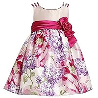 Bonnie Jean Girls Triple Strap Shantung Dress with Large Floral Print Skirt, Multi, 2T - 4T