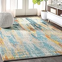 JONATHAN Y CTP106B-8 Contemporary POP Modern Abstract Vintage Waterfall Blue/Cream/Yellow 8 ft. x 10 ft. Area-Rug, Bohemian,Easy-Cleaning,ForBedroom,Kitchen,LivingRoom, Non Shedding