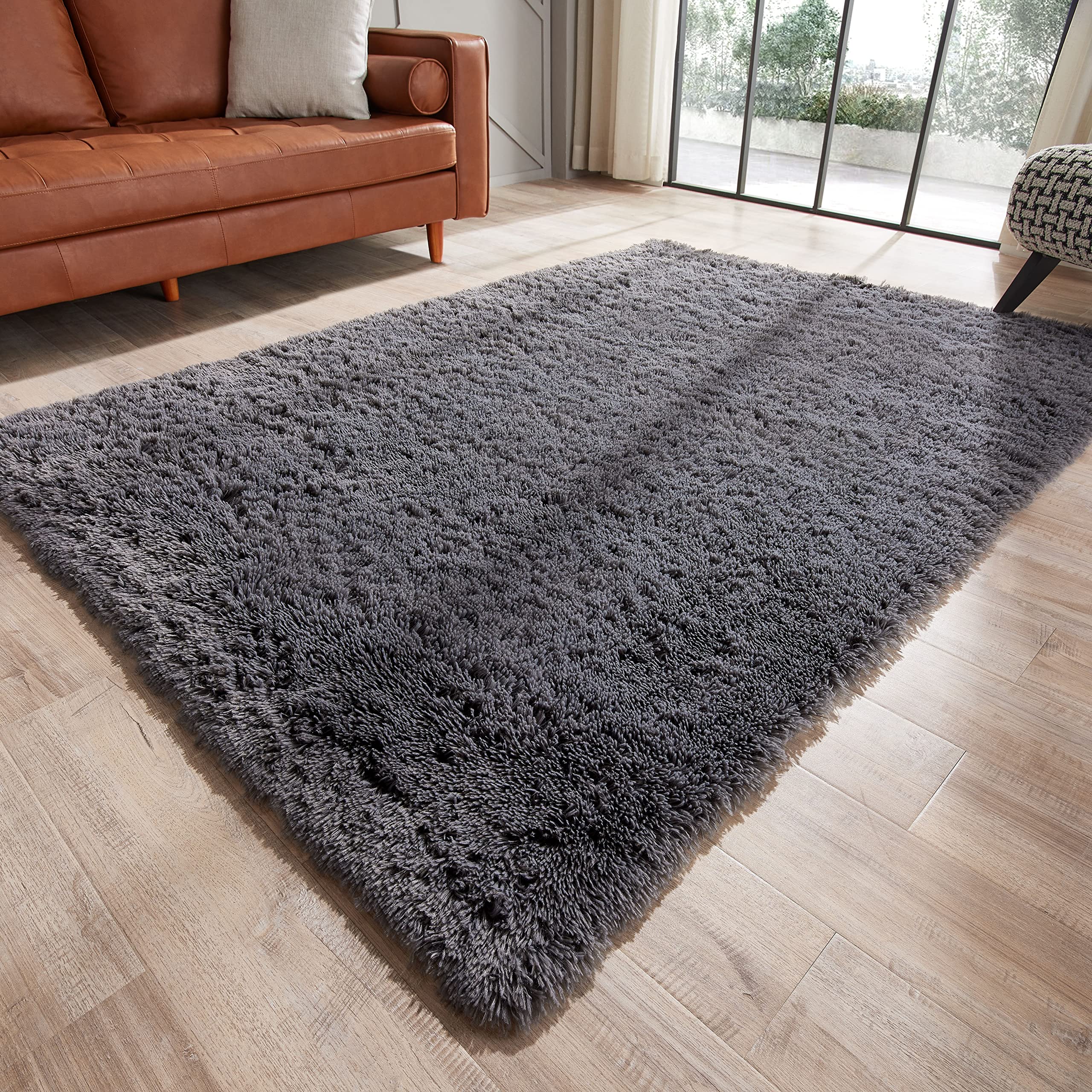 GKLUCKIN Shag Ultra Soft Area Rug, Fluffy 4'x6' Dark Grey Rugs Plush Non-Skid Indoor Fuzzy Faux Fur Rugs Furry Accent Carpets for Living Ro...