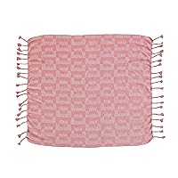 Creative Co-Op Woven Cotton Blend Geometric Pattern and Braided Fringe, Pink Throw Blanket