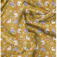 Soimoi Cotton Voile Gold Fabric - by The Yard - 42 Inch Wide - Unicorn & Floral Material - Playful and Whimsical Designs for Trendy Projects Printed Fabric