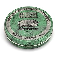 REUZEL Green Grease Pomade, Medium All Day Hold, Oil-Based Styling Wax, Medium Shine and Flake Free, Easy To Wash Out, For All Hairstyles