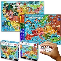 Think2Master Colorful United States Map 250 Pieces & Map of Europe 250 Pieces Jigsaw Puzzle. Fun Educational Toy for Kids, School & Families. Great Gift for Boys & Girls Ages 8+ to Stimulate Learning