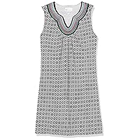 Rafaella Women's Petite Diamonte Geo Print Sleeveless Dress with Embroidery