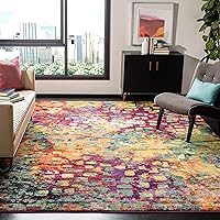 SAFAVIEH Monaco Collection Area Rug - 8' x 11', Pink & Multi, Boho Chic Abstract Watercolor Design, Non-Shedding & Easy Care, Ideal for High Traffic Areas in Living Room, Bedroom (MNC225D)