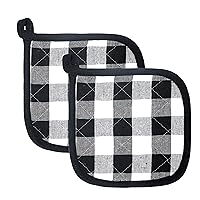 Popular Home Buffalo Checkered Plaid 2 Pack Pot Holder Set The Regal Touch Style Heat Resistant Ultra Soft Cotton, Black (973914)