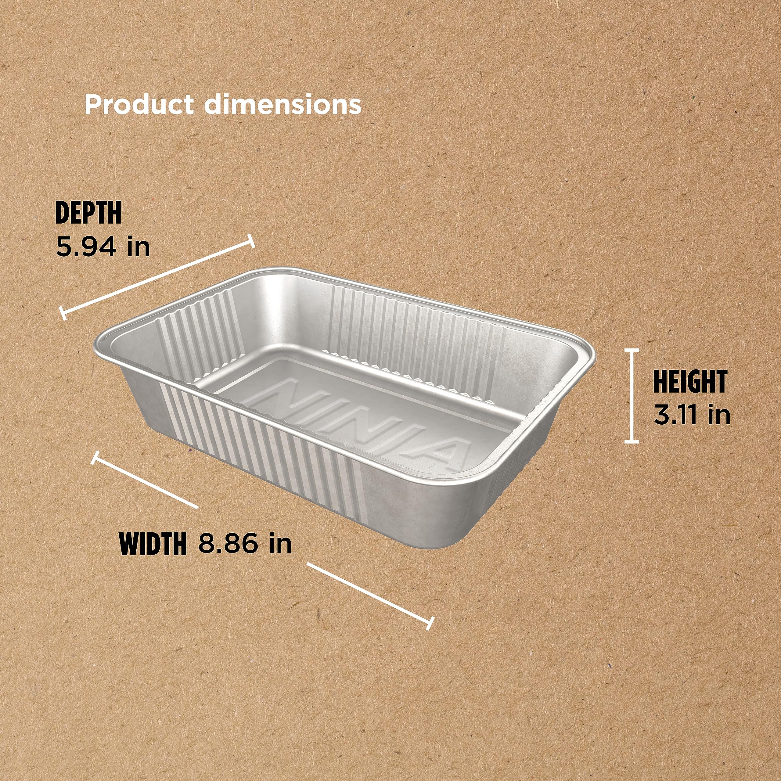Ninja XSKTRYLRXL Woodfire Large Grease Tray Liners, Compatible with OG800 and OG900 Series, 5.91'' X 8.66'' X 1.97'', Pack of 10 Disposable Aluminum Foil Drip Pan, Silver