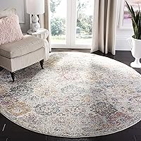 SAFAVIEH Madison Collection Area Rug - 8' Round, Grey & Gold, Boho Chic Distressed Design, Non-Shedding & Easy Care, Ideal for High Traffic Areas in Living Room, Bedroom (MAD611F)