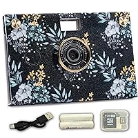 Paper Shoot Camera - 18MP Compact Digital Papershoot Camera Gift for Kid with Four Filters, 10 Sec Video & Timelapse - Includes: 32GB SD Card, 2 Batteries & Camera Case - Summer Bloom Quiet