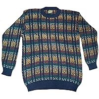 Mens 100% Baby Alpaca Wool Sweater Check Pattern Jumper