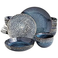 Matisse 16 Piece Double Bowl Dinnerware Set, Cobalt Blue, Service for 4 (16pcs)