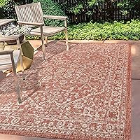 Jonathan Y 4x6 Medallion Textured Indoor/Outdoor Area Rug, Red/Taupe