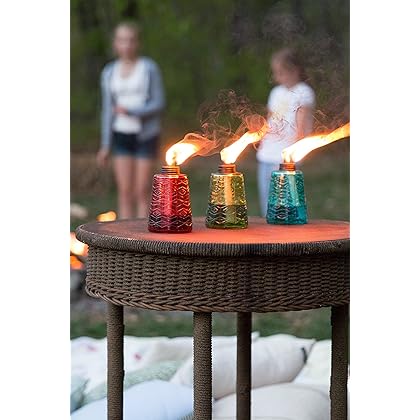 TIKI 1116040 Brand Molded Glass Table Decorative Outdoor Torch for Patio, Lawn, and Garden, 6 in, (Set of 3), Red, Green and Blue